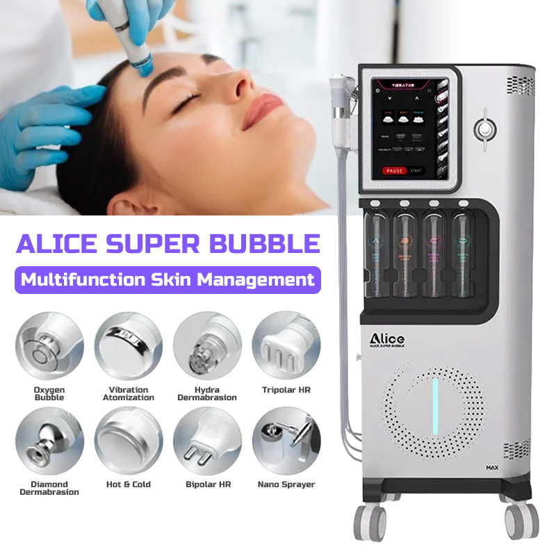 8 in 1 ALICE Super Bubble Facial Machine Oxygen Hydrodermabrasion Cleanse Moisturizing Hydration Lifting Beauty Spa Equipment