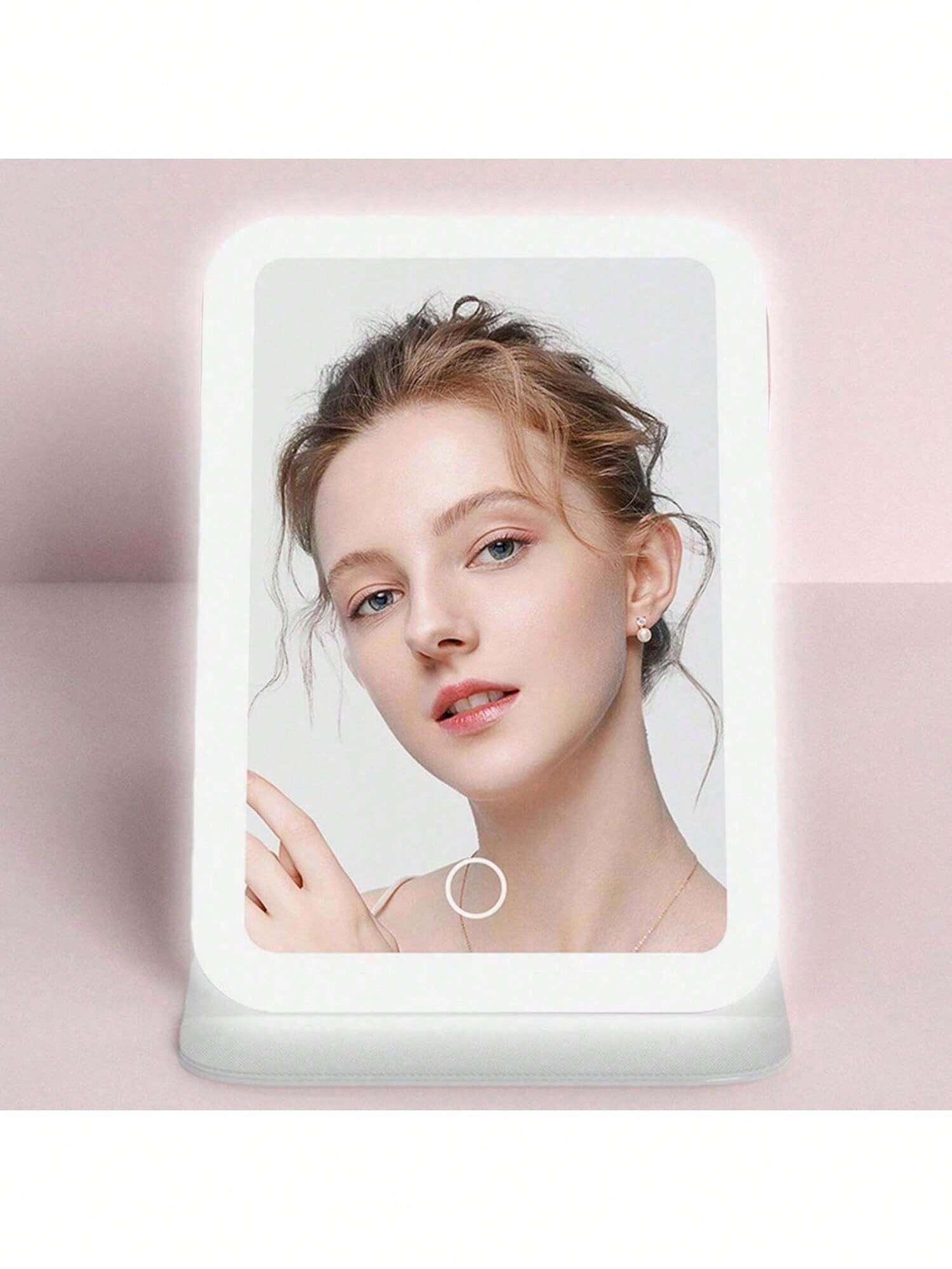 1Pc Travel Makeup Mirror,Portable LED Lighted Makeup Mirror, Touch Screen Vanity Mirror, 3-Color Dimmable Lighting, Rechargeable