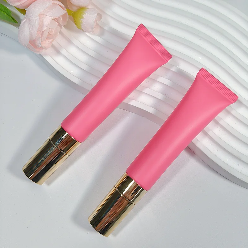 100Pcs 15ml  Zinc Alloy Silvery Golden  Massage  Frosted Tube Comfortable Cold Touch Rose Red for Lip Glaze Lip Oil Eye Cream