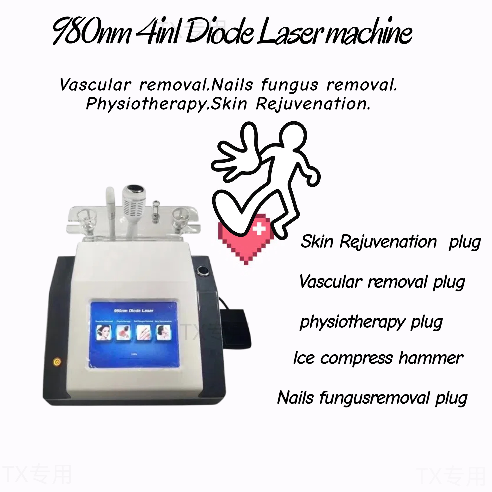 30W 4 in 1 980nm diode laser vascular removal machine remove spider veins 980 diode laser blood vessels removal Nail Fungus.