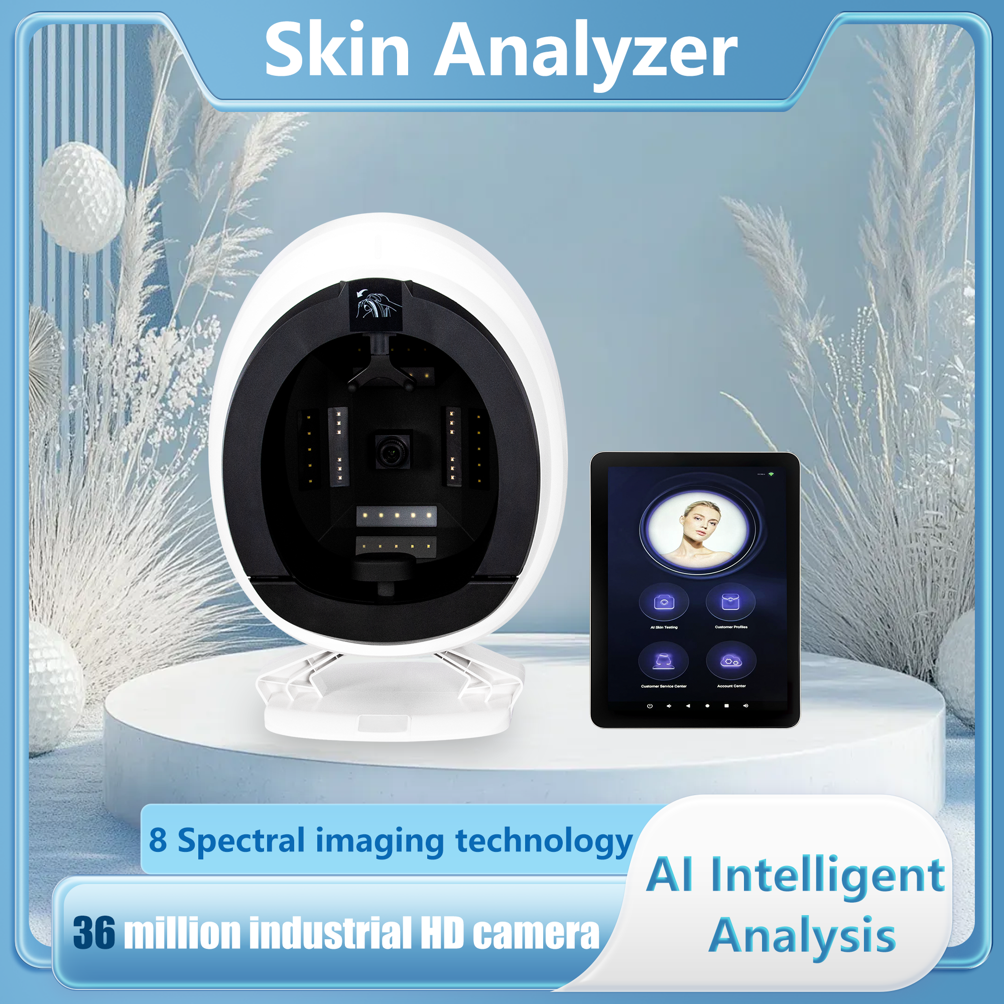 AISIA Q1 48MP Smart AI Facial Skin Analyzer Detector 3 Cameras 8 Spectra UV RGB Quantum 3D Skin Detection