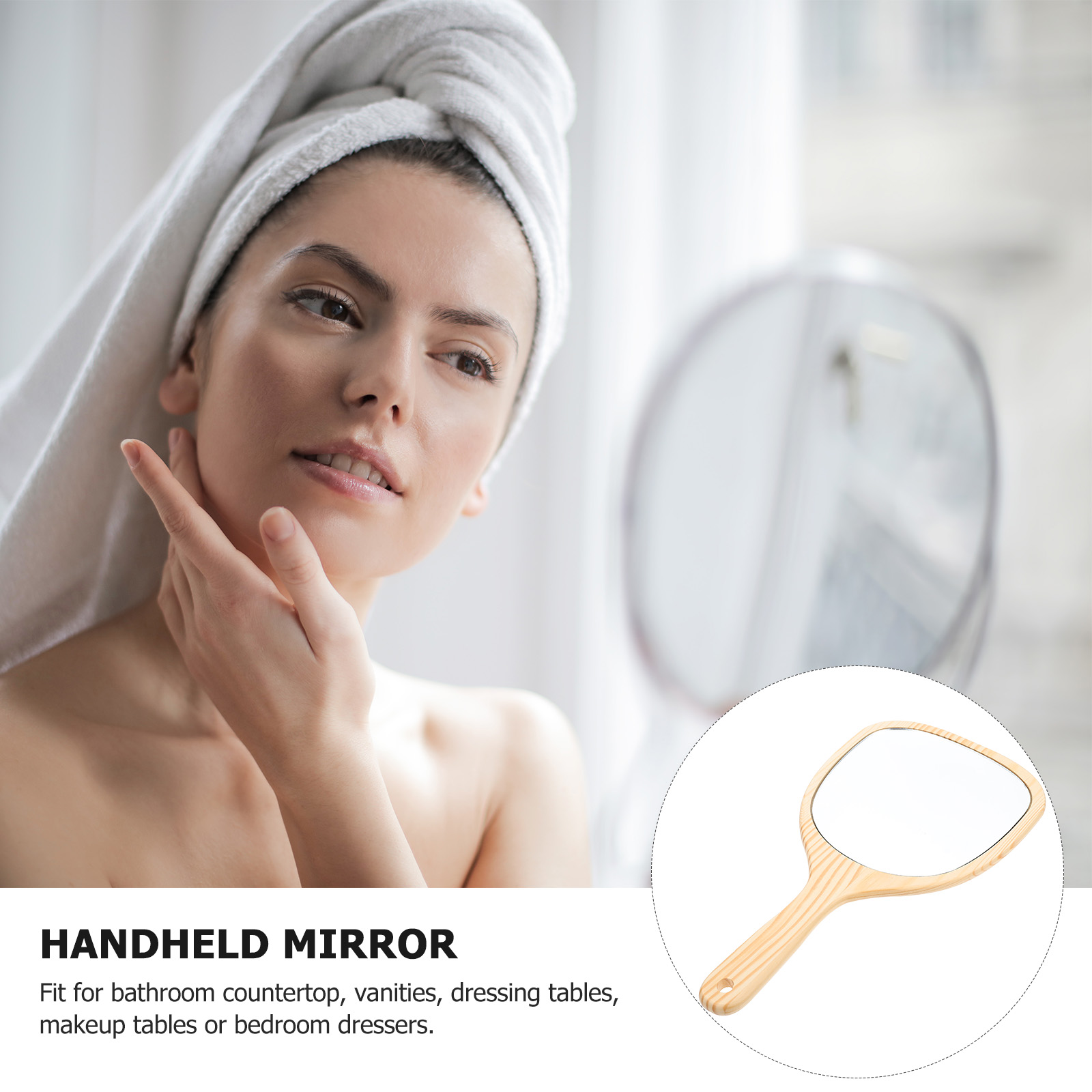 Wooden Handle Makeup Portable for Women Vintage Manual Vanity Travel Bathroom Dressing Table Use Durable Lightweight