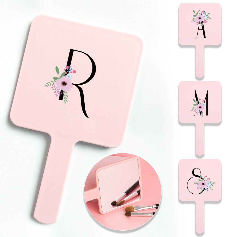1pc Square Handheld Makeup Mirror High-Quality For Clear Reflection Ideal For Salon Professional Initial Name 26 Letters Pattern