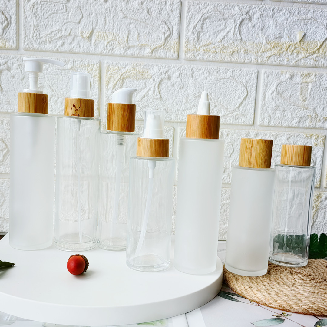 Liquid Foundation Bottle Round Clear Glass Lotion Pump Jars Cosmetic Cream Dispenser Pot Travel Essential Oils Emulsion Essence