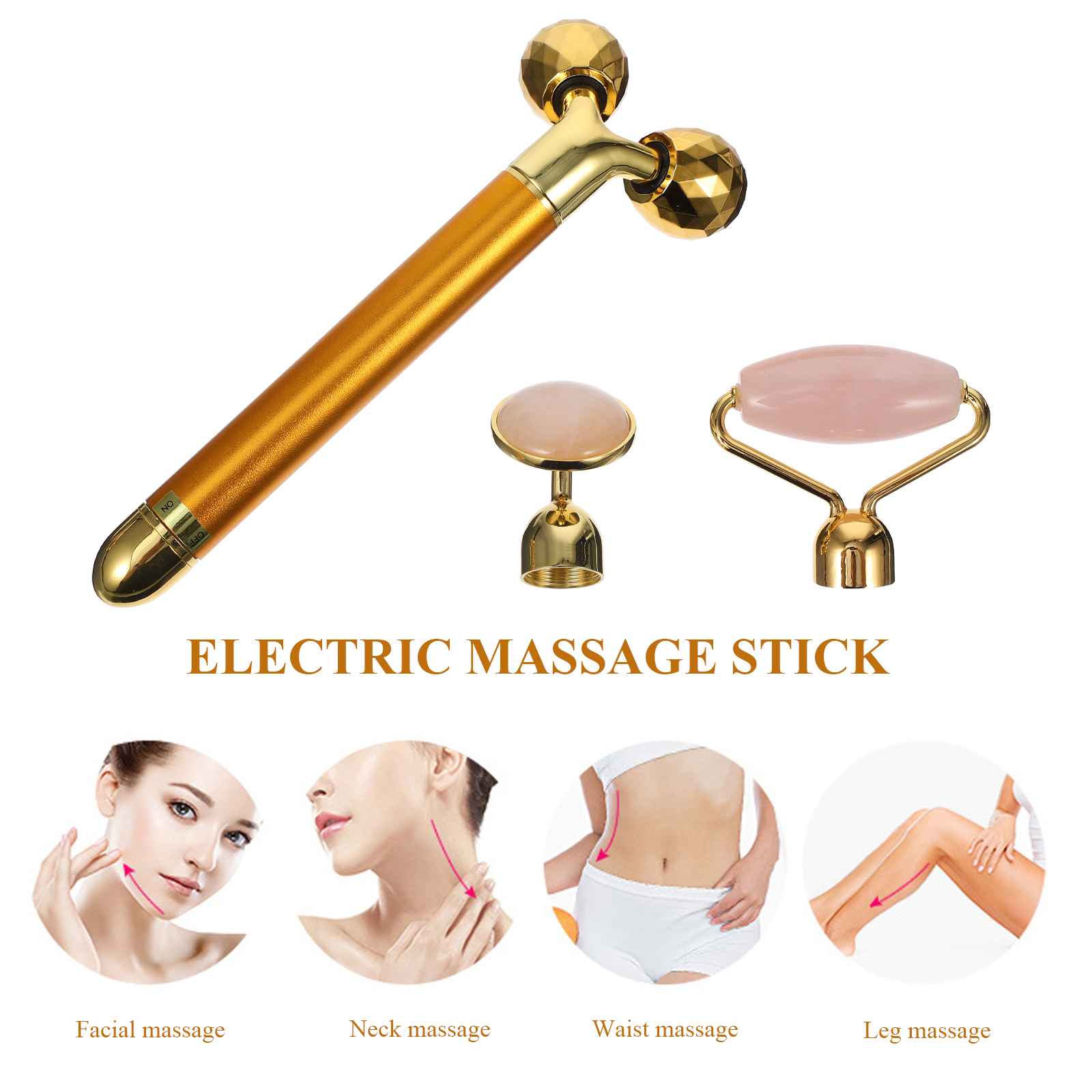 Jade Massager Natural Roller Facial Massaging Tools Scroll Wheel Electric Stick 3-in-1 Zinc Alloy