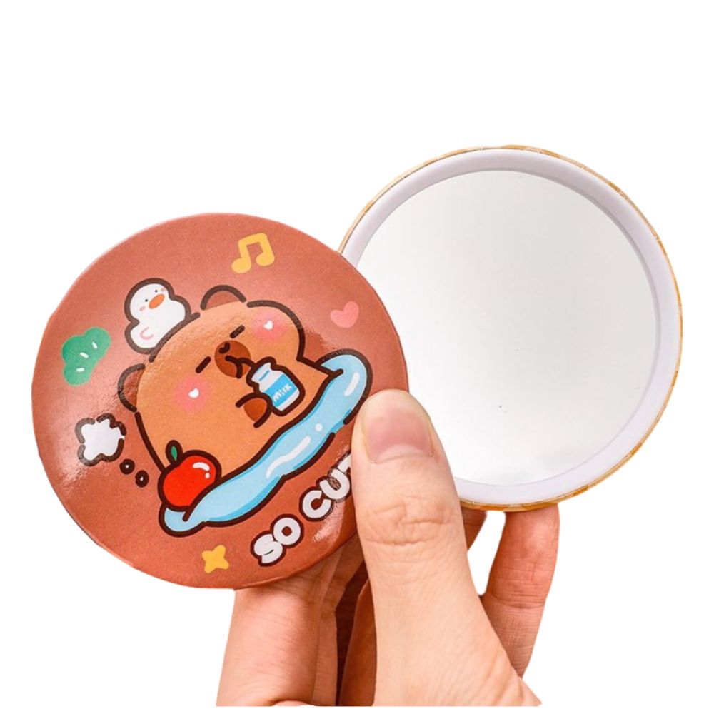 Mini Cartoon Capybara Cosmetic Mirror Circular Portable Handheld Mirror Small HD Makeup Mirror Cosmetics Tools