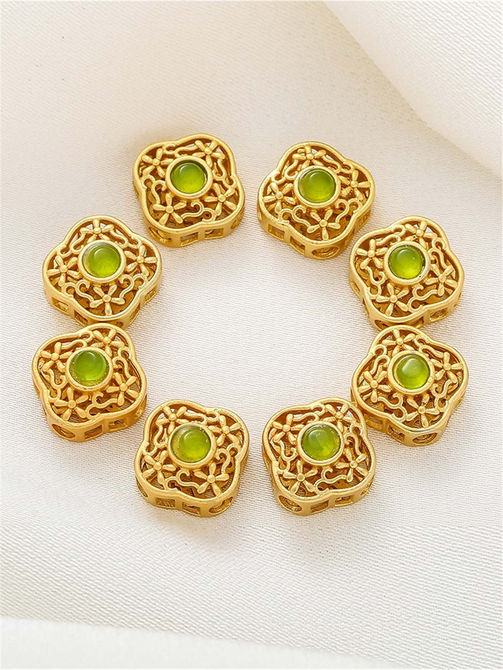 Sand Gold Hollow Inlaid Zircon Green Square Bead Diy Accessories Handmade Loose Beads Bracelet Necklace Jewelry Accessories