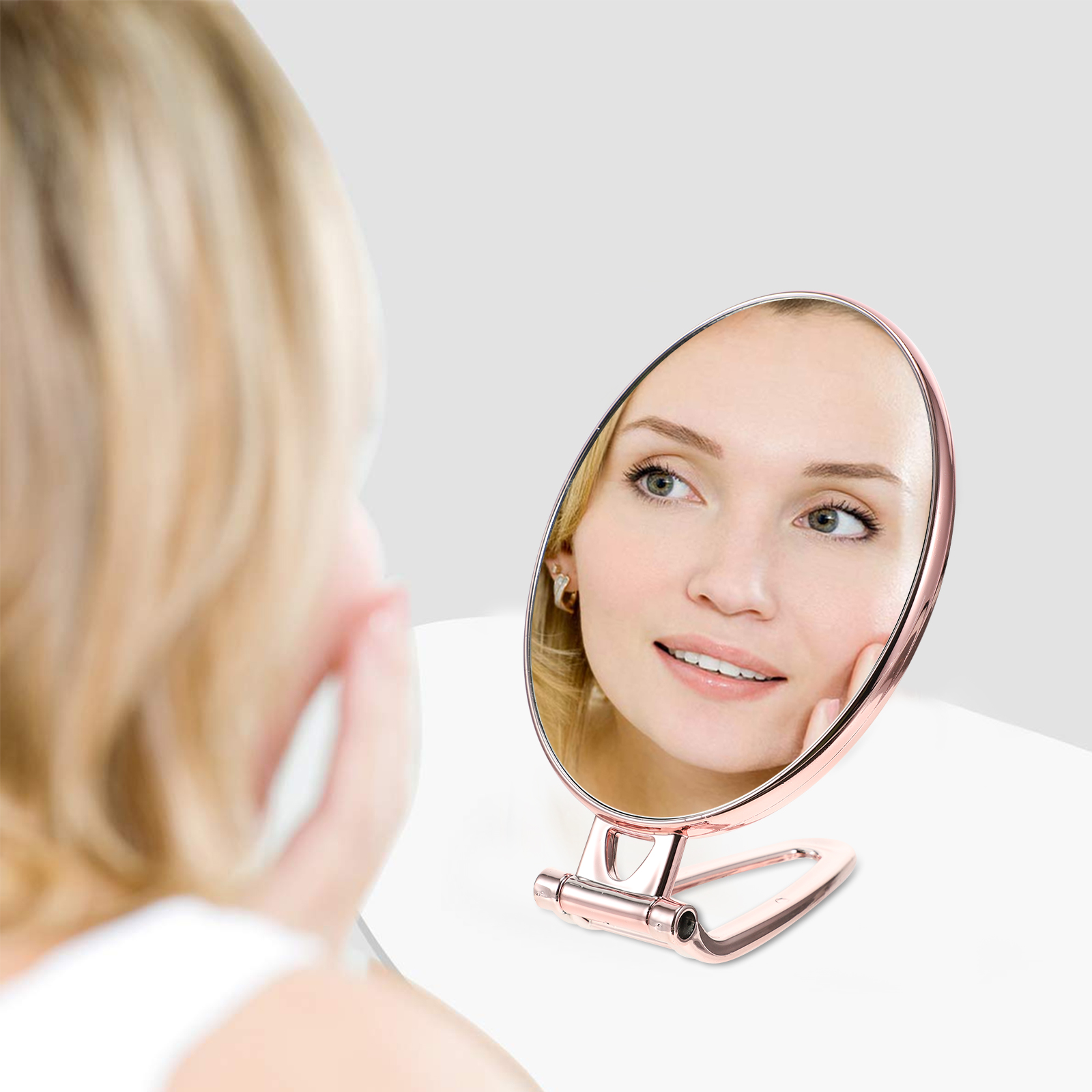 Handheld Mirror Double Sided Magnifying Vanity Mirrors Portable Foldable Beauty Makeup with 3x for Travel Facial Care