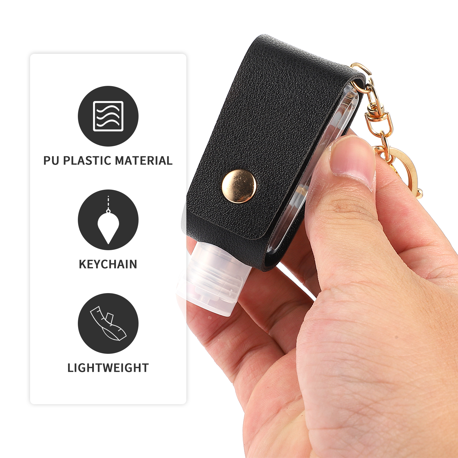 2pcs Hand Case Keychain PU Cover Plastic Empty Bottle Travel Refillable Lightweight Portable Outdoor Use