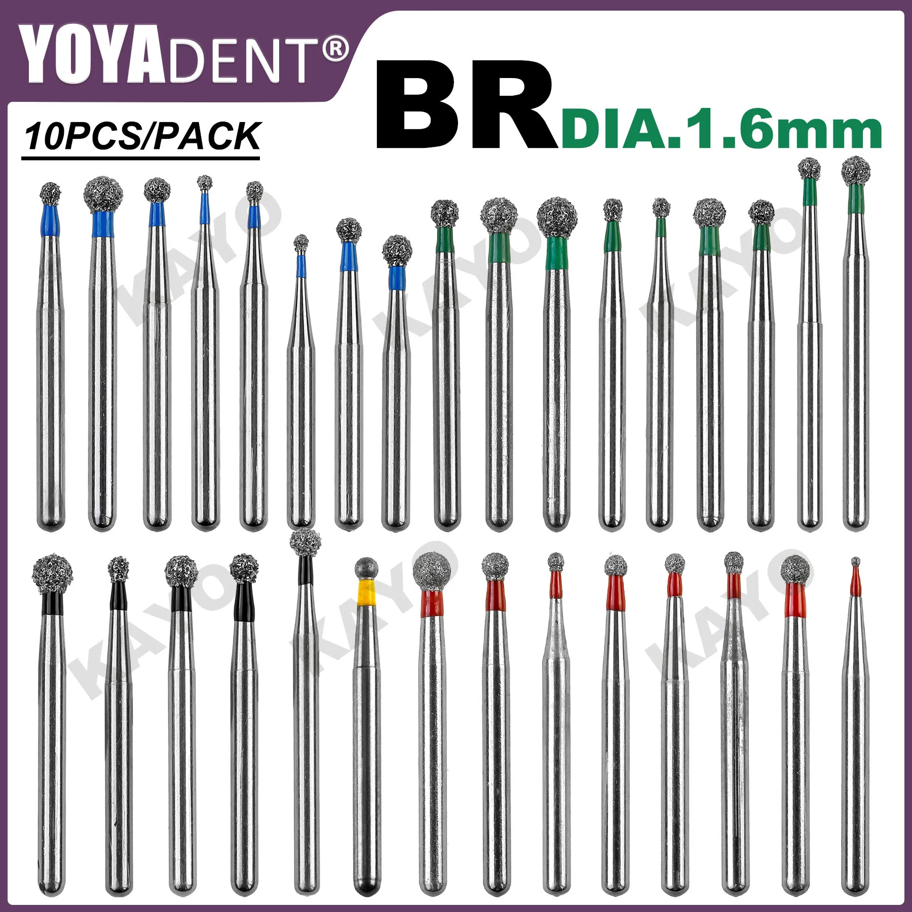 BR Type Dental Burs Diamond Burs Dentistry Strawberries for High Speed Handpiece Dental Lab Polishing FG Dia.1.6mm 10pcs/Pack