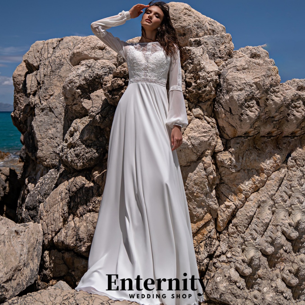 Customized Charming Button Wedding Dress Lace Applique O-neck Long Sleeve Bridal Gown Strap Floor Length Vestidos De Novia