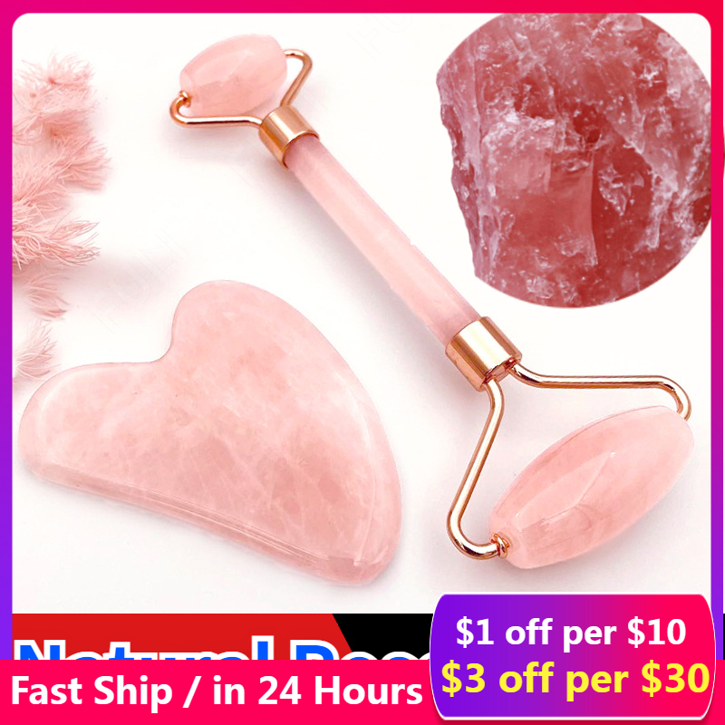 Rose Quartz Powder Crystal Jade Roller Massage Spa Natural Pink face massagers gua sha natural stone gua sha tools  face gua sha
