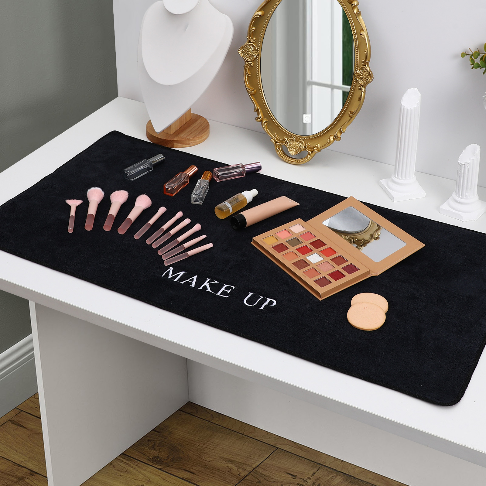 Makeup For Vanity Black Cloth Cushion Soft Texture Non Slip Bottom Easy Clean Vanity Desk Bedroom Tabletop Mat Desktop Mat