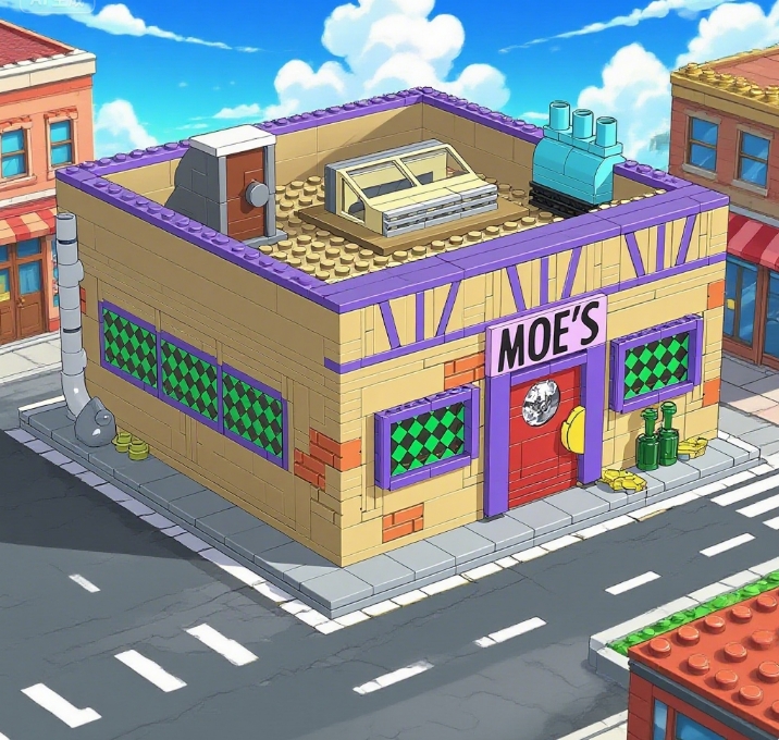 840PCS MOC Creative Expert Springfield Moe Bar Building Blocks City Street View Apartment Store Model Kit Gift for Adults Kids