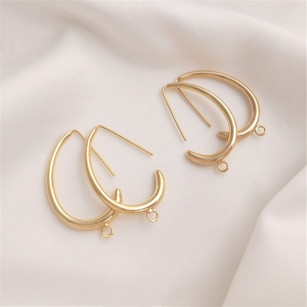 14K Gold Plated C - shaped earrings with rings, egg - shaped earrings, gold simple net red temperament,diy earrings