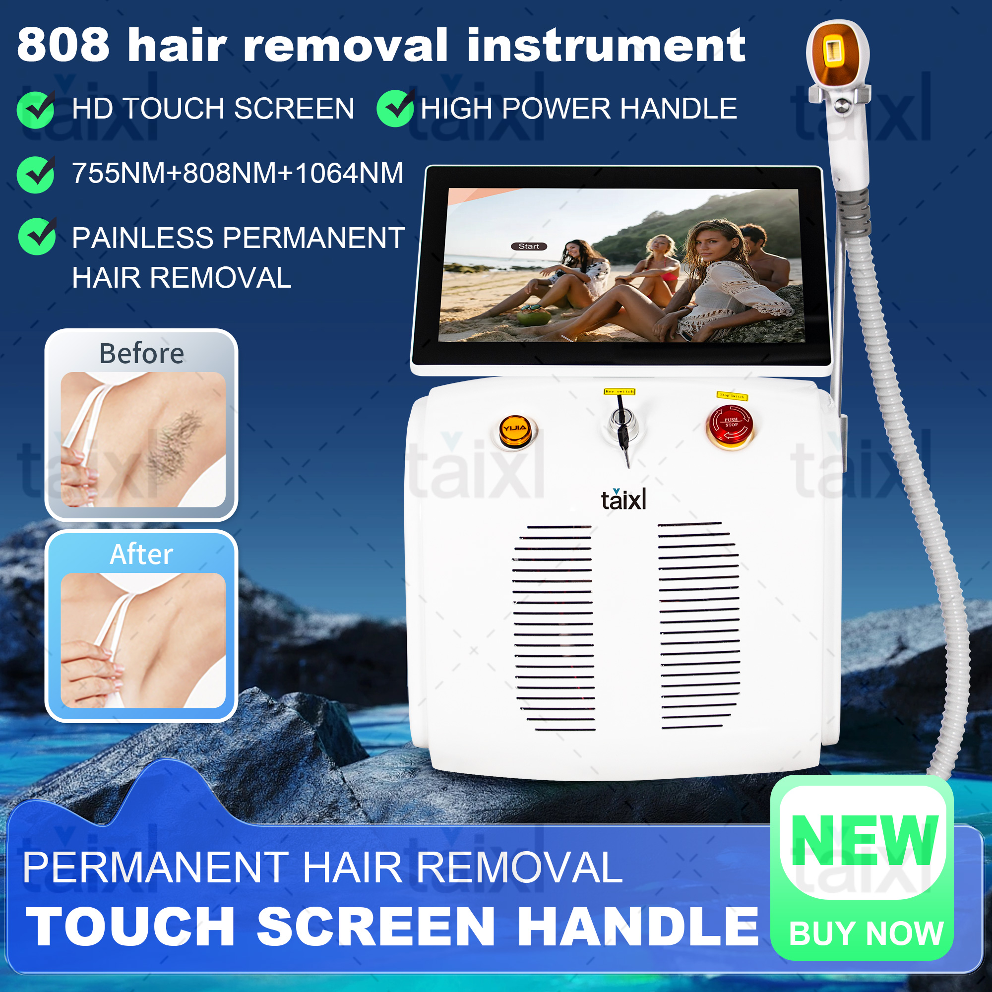 Portable High Power Ice Cooling Triple Laser 755 808 1064 Device Diode Laser 3 Wavelength Painless 808nm Hair Removal Machine