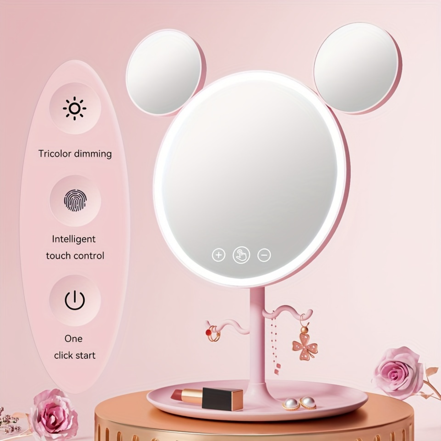 LED Beauty Makeup Mirror With Magnifying Mirror  Cute Desktop Lighted Beauty Mirror With Stand Great Gift For Women
