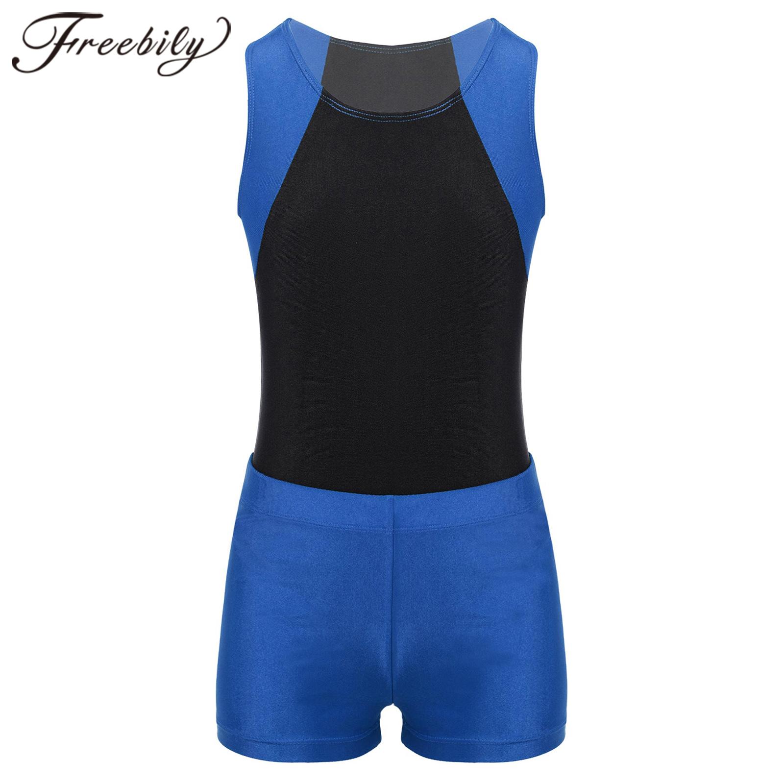 Kids Boys Ballet Dance Leotard Sleeveless Bodysuit Teens Gymnastics Jumpsuit with Shorts Set for Skating Yoga Workout Costume