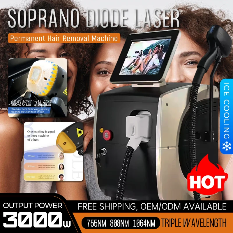 4000W Soprano Diode Laser Hair Removal Machine Ice Titanium 755 808 1064 Triple Wavelength Depilation Professional Beauty Device