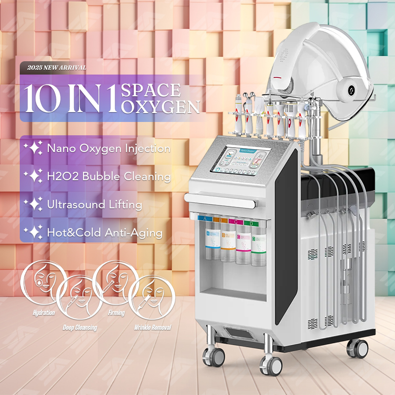10 in 1 Hydra Oxygen Facial Skin Care System Water Peeling Bubble Cleansing Microcurrent Face Lifting Skin Firming Beauty Device