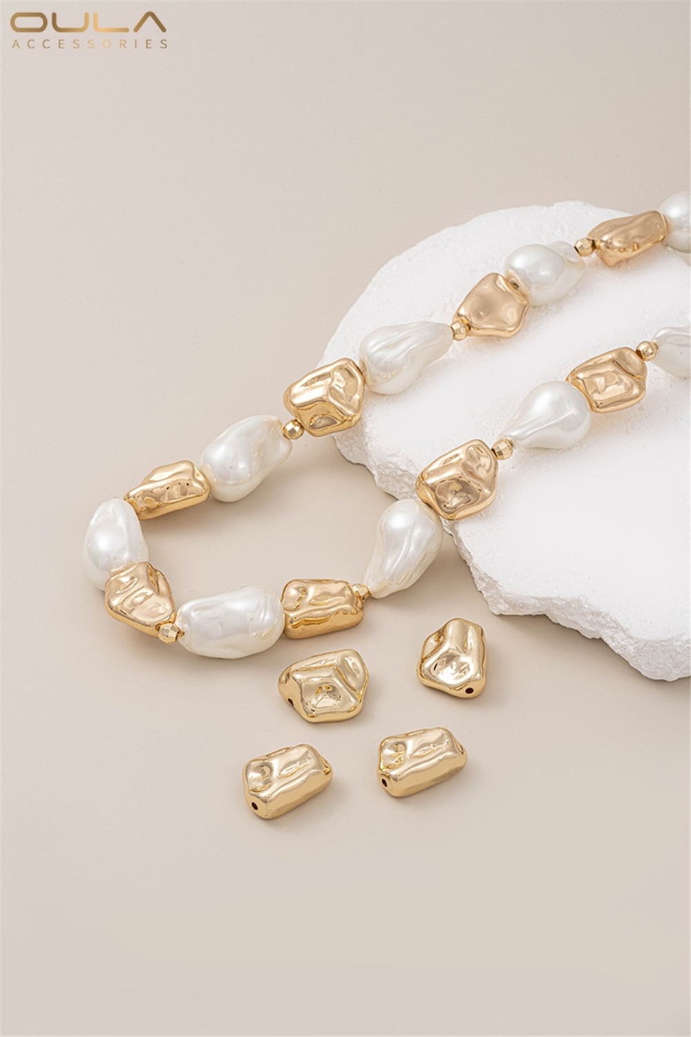 14K Gold Imitation Baroque Shaped Stone Beads Handmade DIY Pearl Bracelet Necklace with Separated Beads Jewelry with Beads