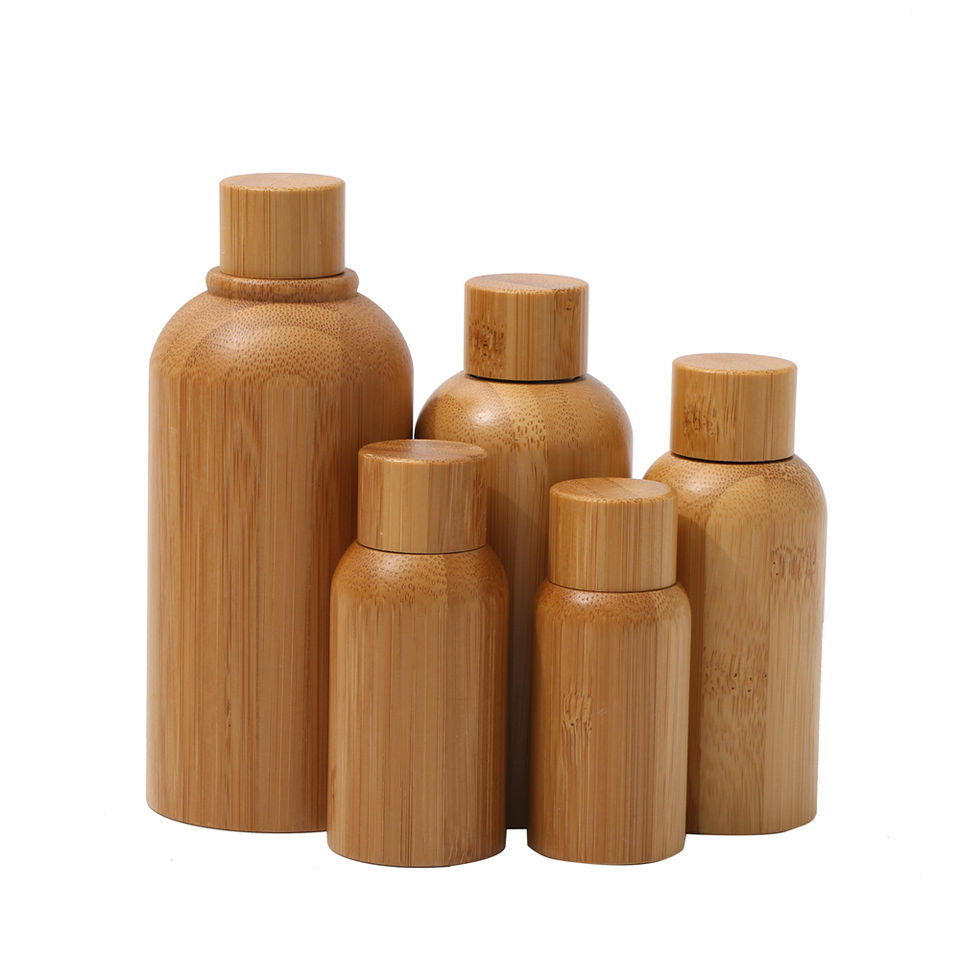 100Pcs Custom Logo Empty Glass 10/15/30/50ml Full Bamboo Serum Skin Care Essential Oil Drop Bottle with Bamboo Screw Cap Contain