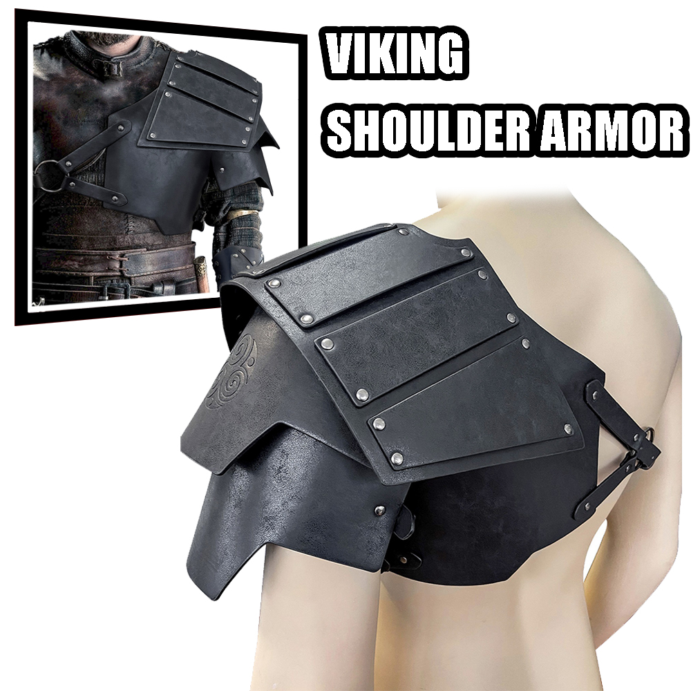 Viking Faux Leather Single Pauldron Shoulder Armor Retro Medieval Knight Shoulder Armor for LARP/Cosplay/Halloween Costume