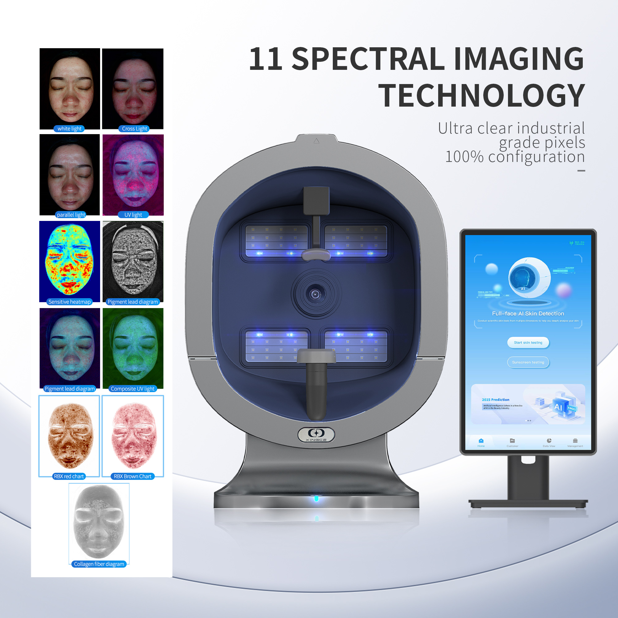 Salon-Grade Skin Analyzer Camera Multispectral imaging- 20MP HD Facial Skin Detection for Acne/Aging/Pigmentation skin care