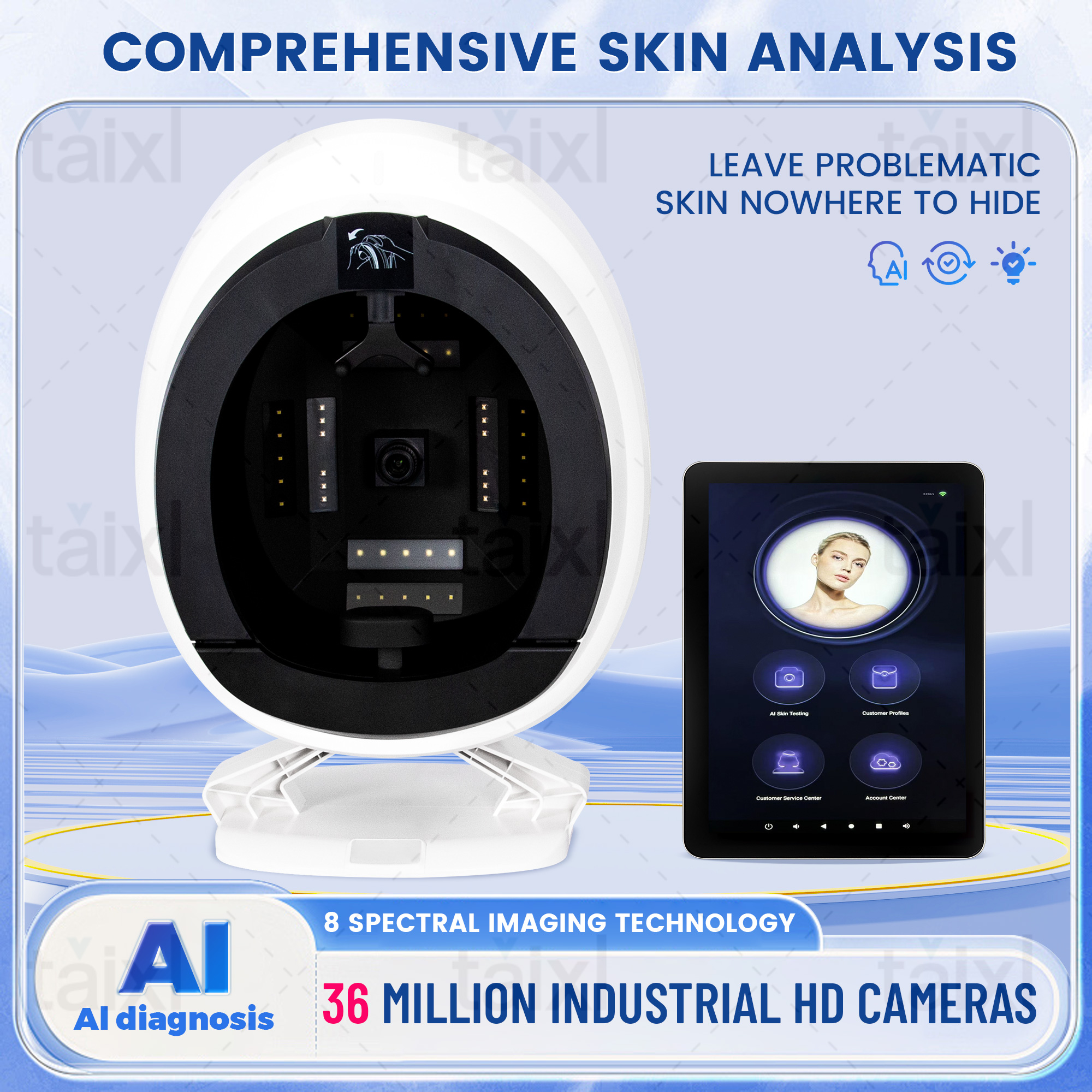 19 inch New 3D Facial Skin Analyzer Machine Skin Analyzer Facial Machine 8 Light Spectrum Skin Analysis Scanner
