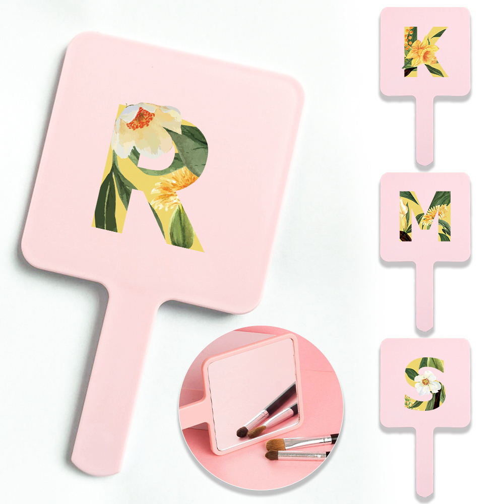 1pc Compact Square Handheld Mirror Great For Quick Touch-Ups And Detailed Makeup Application Initial Name 26 Letters Pattern