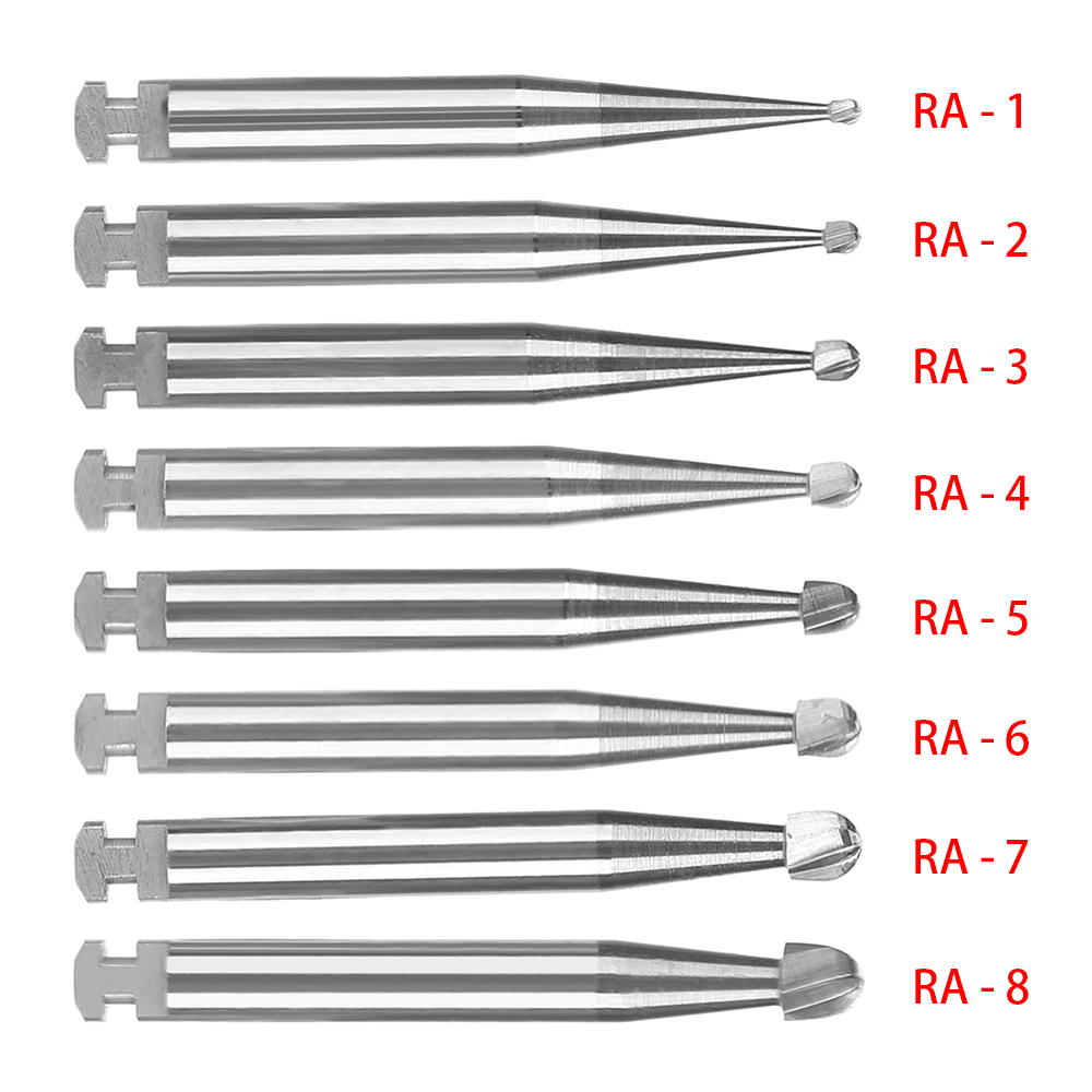 5pcs/box Dental Tungsten Carbide Burs Low Speed Round RA Drills Tungsten Steel Latch Type Shank Contra-Angle for Dental Turbine