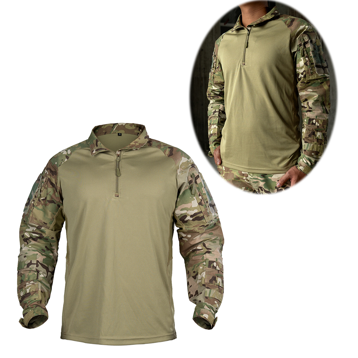 Tactical Camo Shirt Breathable Combat Shirt With Pads Suitable for Hunting Paintball Clothing, War Games, Movie And TV Props