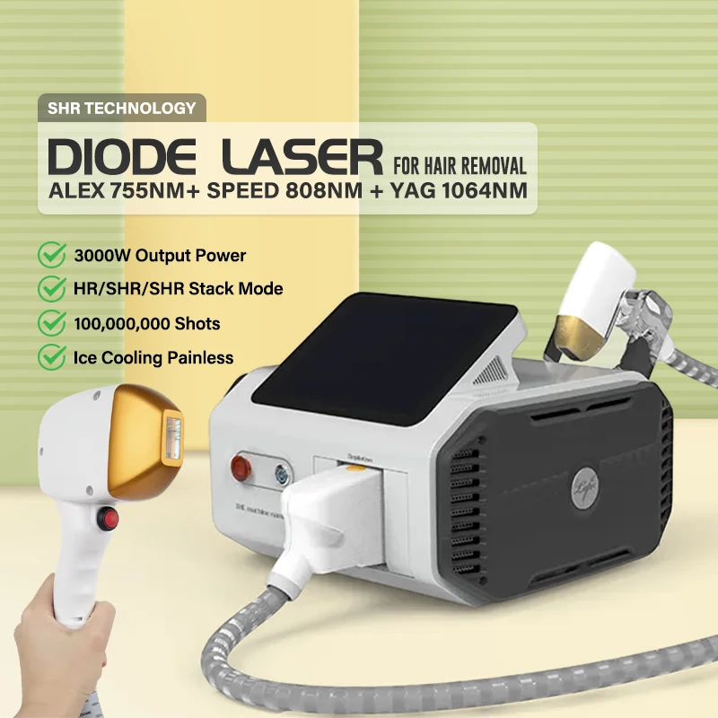 3000W Ice Blue Gemstone Diode Laser Machine for Painless Hair Removal with Triple Wavelengths 755 808 1064 Beauty Salons Device