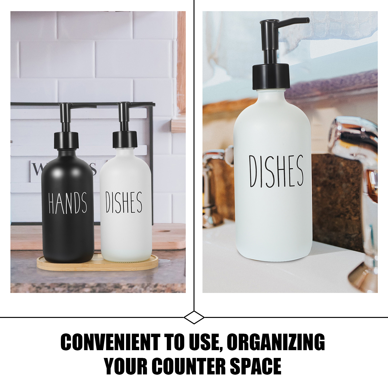 500ml Glass Bottle Set Tray Pump Dispenser for Bathroom Kitchen Soap H Soap Dispenser Bottle Dish Liquid Refillable Storage