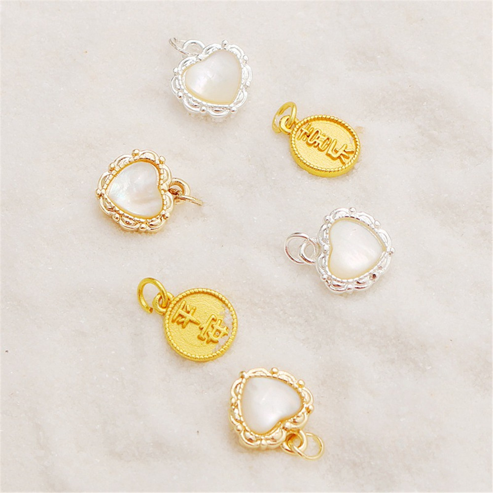14K Bag Gold Color Sticker Shell Love Pendant Peace and Joy Diy Bracelet Necklace Pendant Charm Accessories