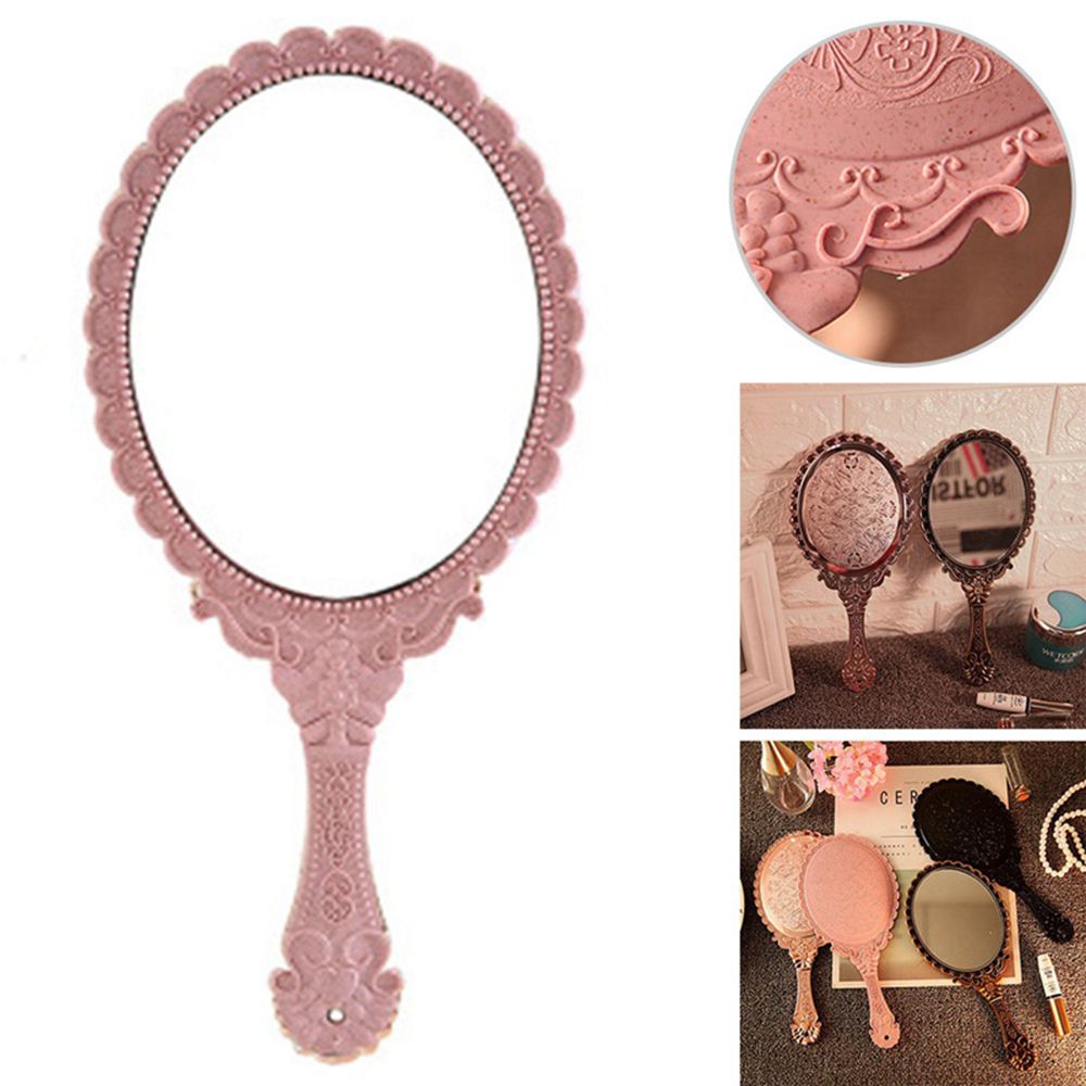 Floral Oval Vintage Retro Lace Mirrors Pattern Handle Makeup Mirrors Handhold Mirrors