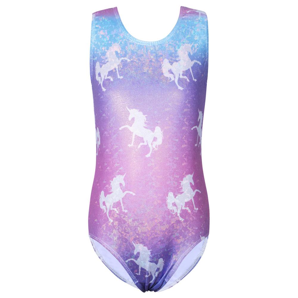BAOHULU Blue Purple Girls Gymnast Leotards Cartoon Horse Ballet Bodysuit Athlete Gymnastics Leotard Kids Teens Dance Costume