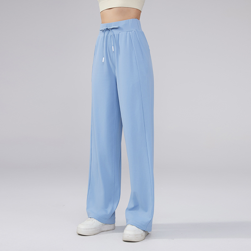 Wide Leg Pants Sunscreen Yoga Pants High Waisted Skinny Pilates Straight Leg Fitness Pants With Drawstring