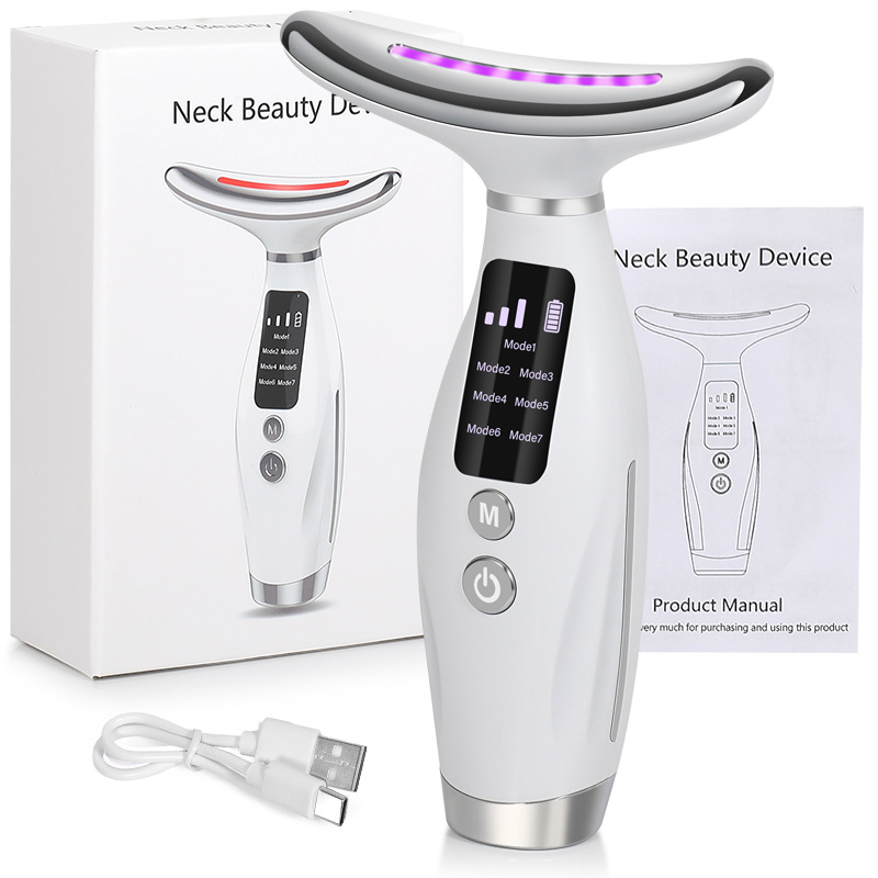7-Color Photon Neck & Face Lifting Massager - EMS Vibration Beauty Device