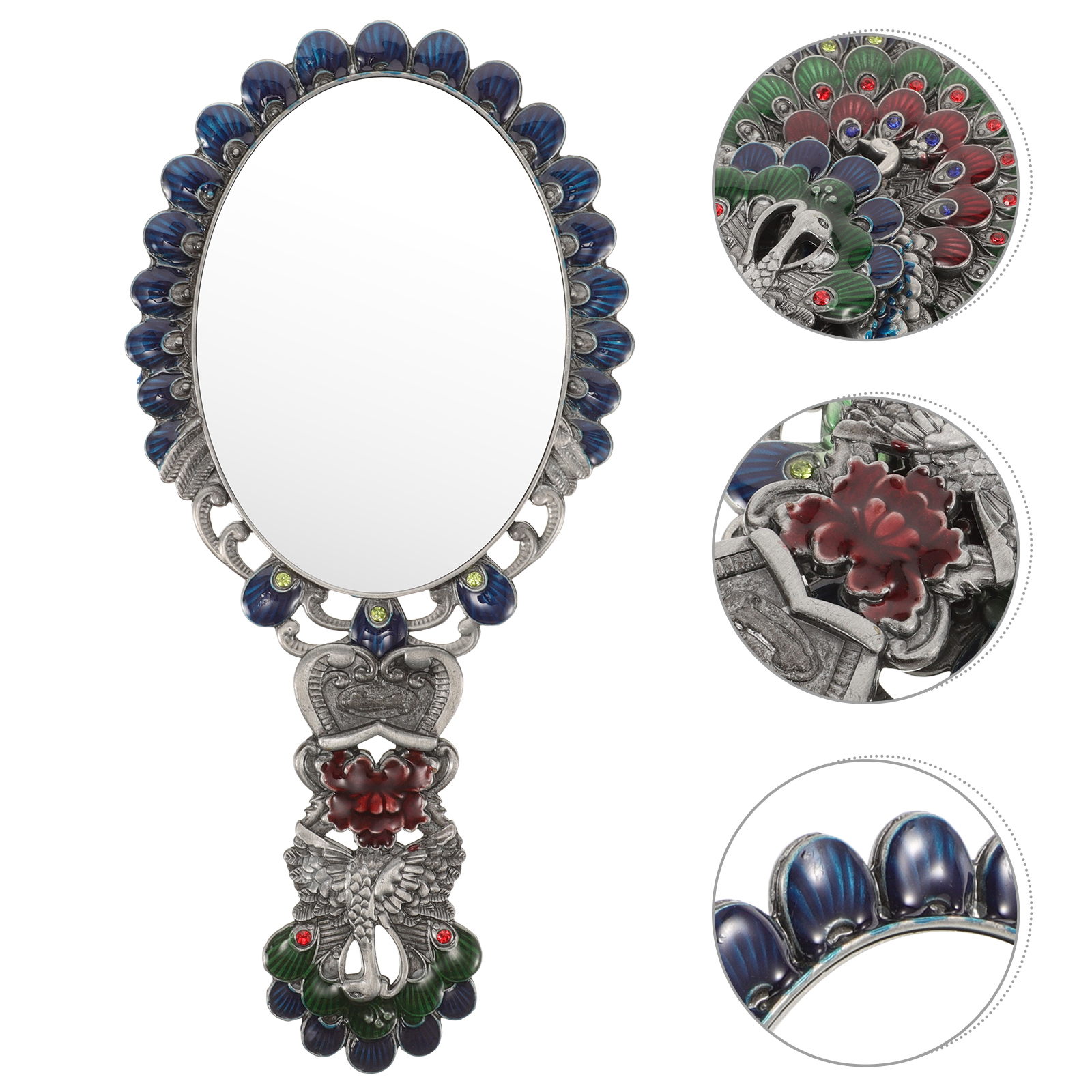 Vintage Hand Mirror Portable Foldable Makeup Mirror Decorative Tin Mirror Compact Vanity Mirror For Women Girls