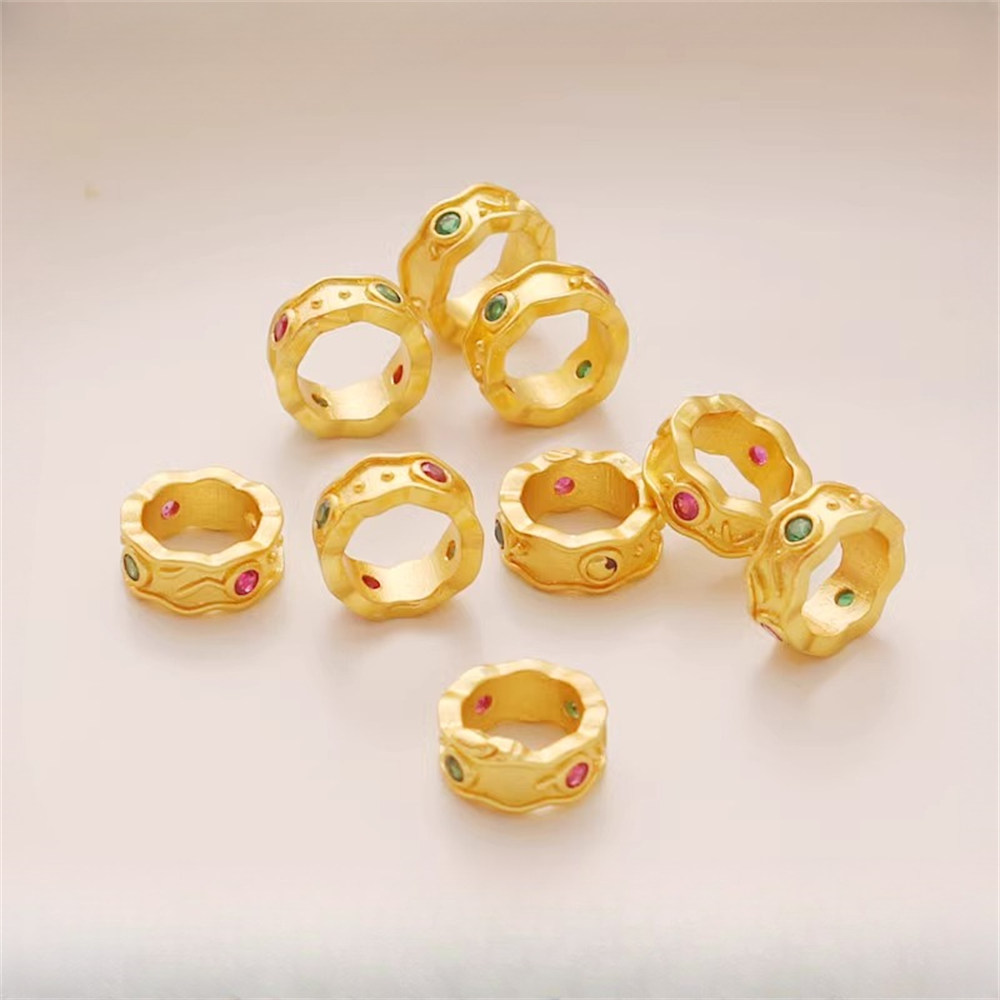 18K Matte Gold-plated Color Ancient Method Gold Inlaid Zircon Crown Ring Bead Diy Bracelet Necklace Transshipment Jewelry