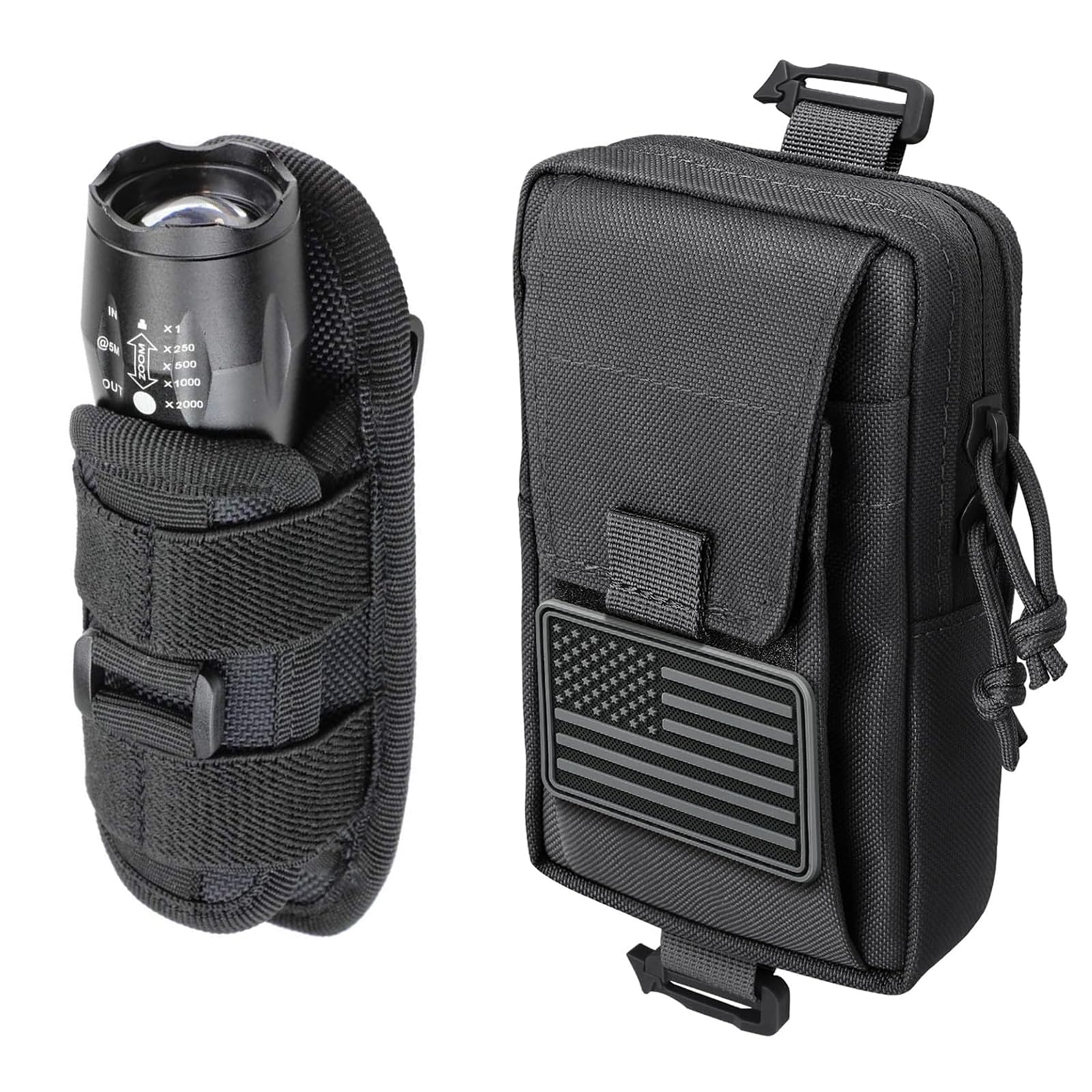 Tactical Flashlight Pouch Holster with Backpack Accessories Pouch Rotatable Flashlight Holder Shoulder Strap Attachment Pouches