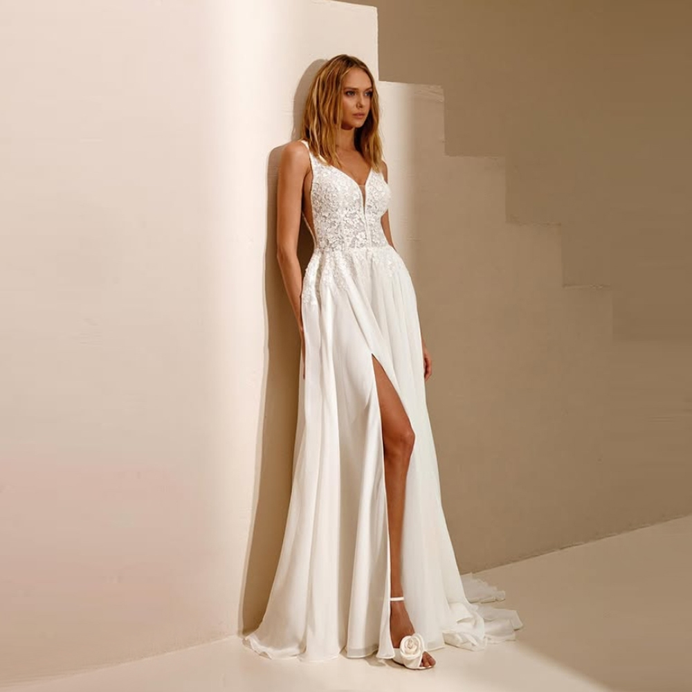 Fascinating A-Line Women Wedding Dresses Sexy V-Neck Chiffon Bridal Gowns Mopping Length Ball Vestidos De Novias Customized 2025