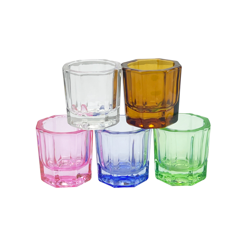 8Pcs/Pack Crystal Glass Dappen Dish Dental Mixing Bowls Liquid Nail Art Cup Octagonal Glassware Dentist Lab Tools