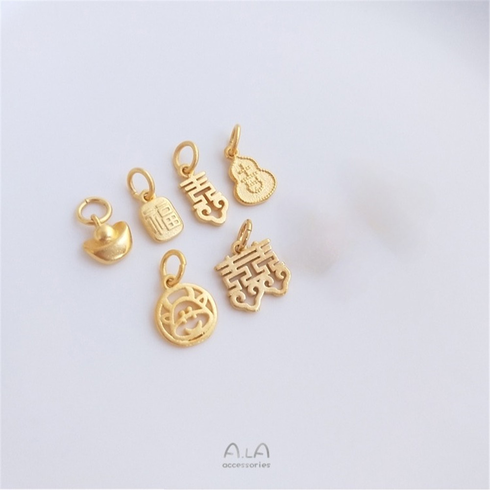 Vietnamese Sand Gold Xiaofu Brand Happy Character Double Ingot Pendant Double Hanging Fulu Pendant Diy Handmade Pendant