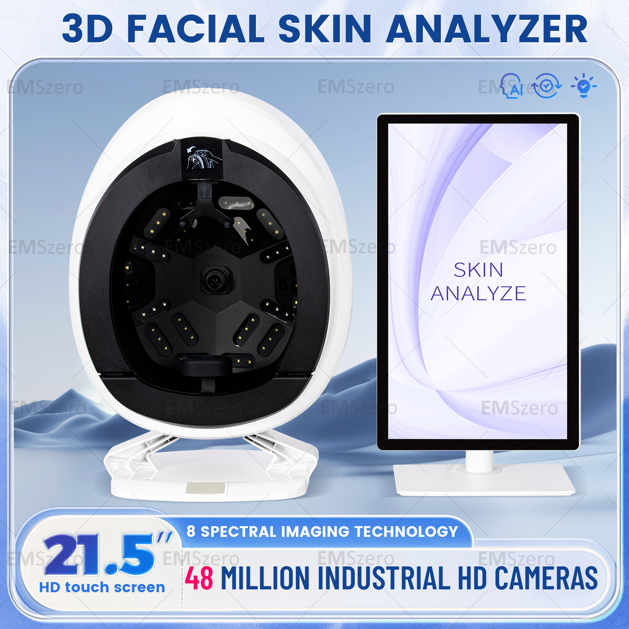 AISIA Q2 Facial Skin Analysis Machine 8 Spectral 48 Million Pixel Skin Analysis Machine 3D Facial Mirror Device Skin Analysis
