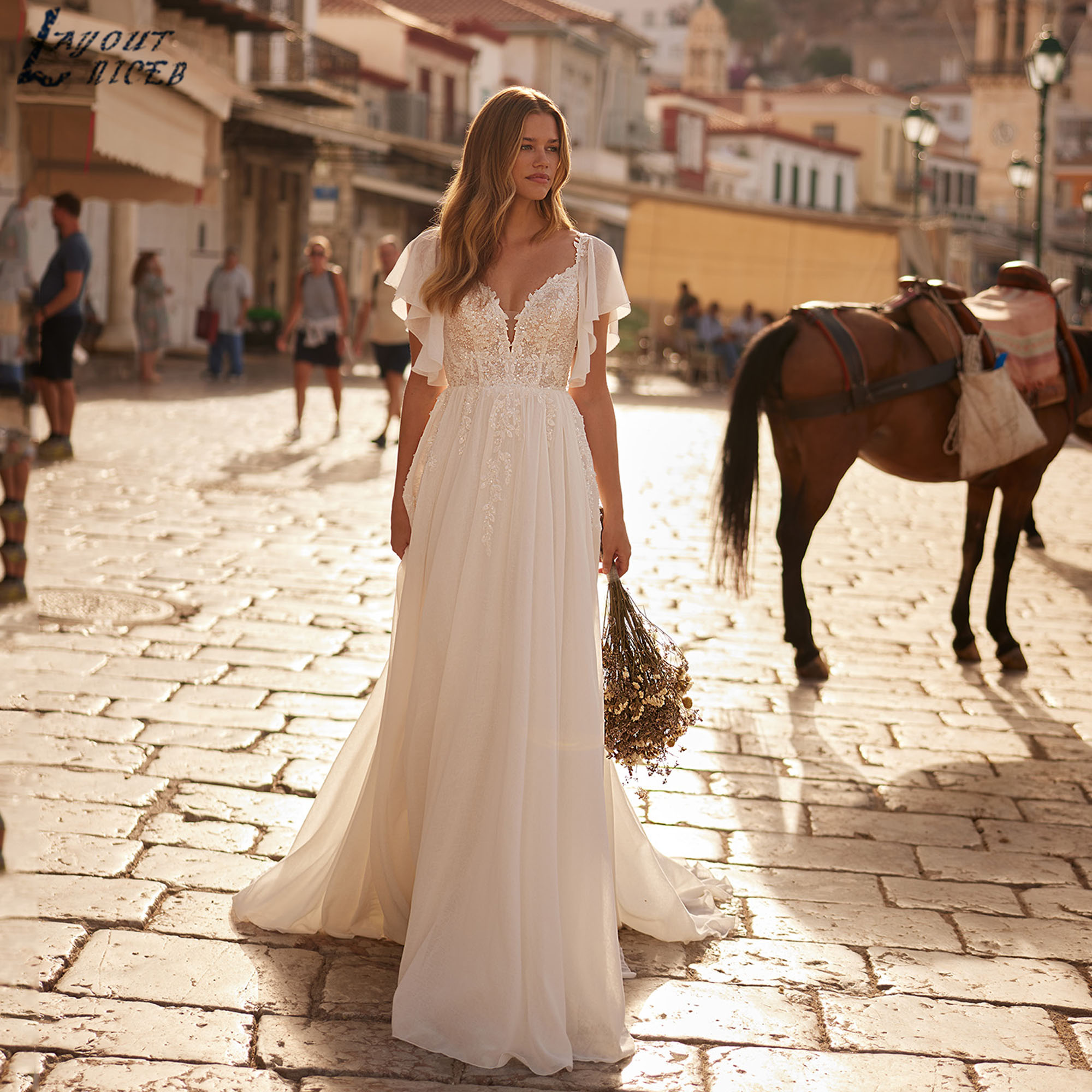 Chiffon Elegant Bridal Dresses 2025 V-neck A-line Batwing Sleeves Wedding Gowns Appliques Romantic vestidos de novia Customized