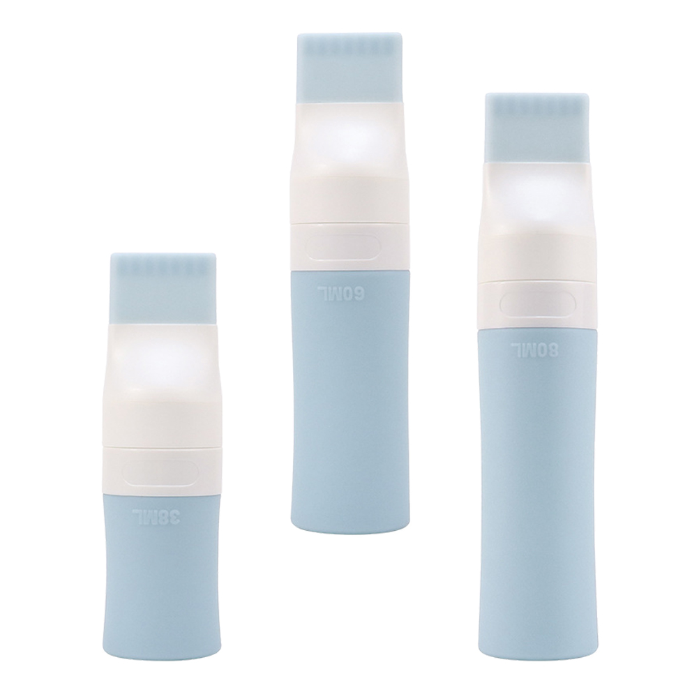 3 Pcs 60ml 80ml Silicone Bottles Shockproof Travel Toiletry Shampoo Conditioner Bottle For Travel Portable Blue