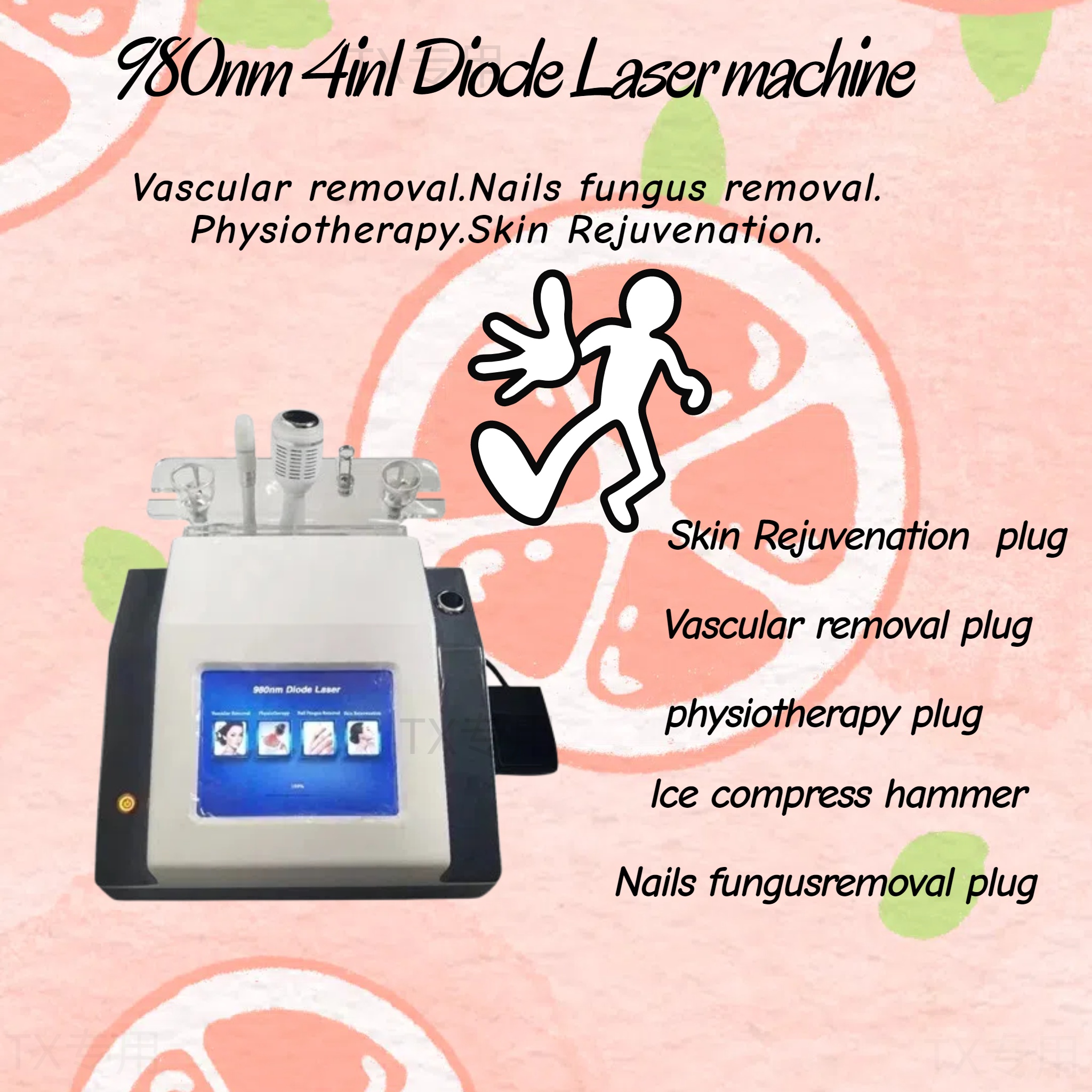 Professional 980nm Laser For Nails Fungus Treatment Skin Rejuvenation vascular Diode Laser 5in1 60w 980nm Laser Machine.