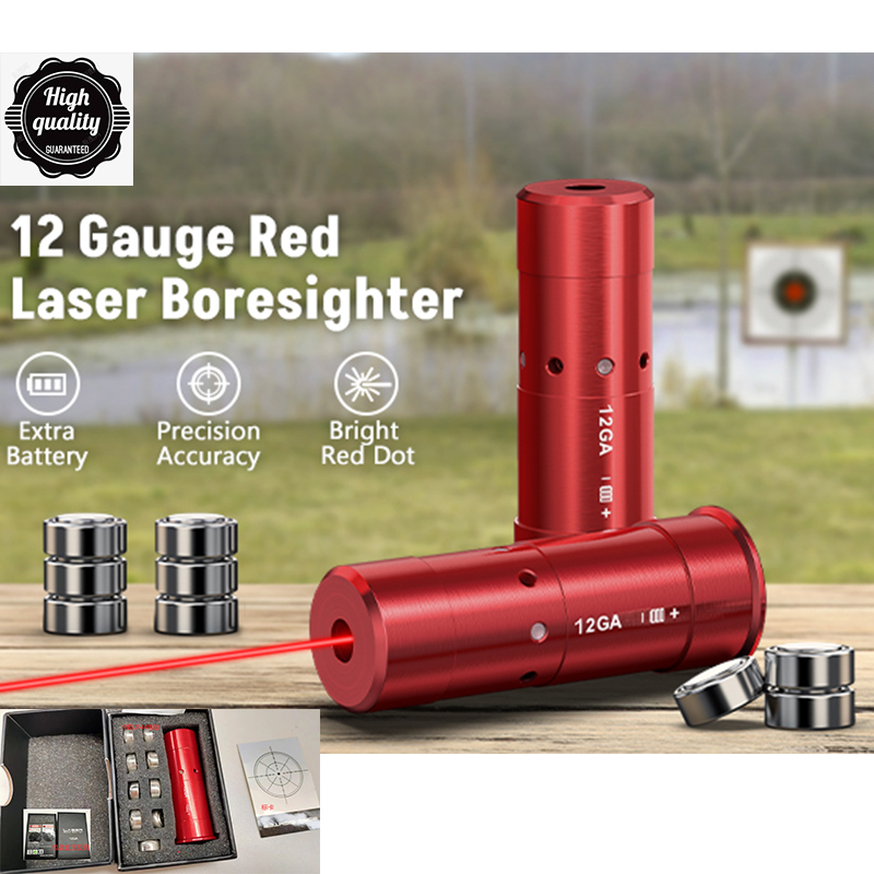 EZshoot Red Laser Bore Sight 12GA Gauge Bore Sight Laser Red Dot Boresighter with 9 Batteries Cartridge Scopes Hunting